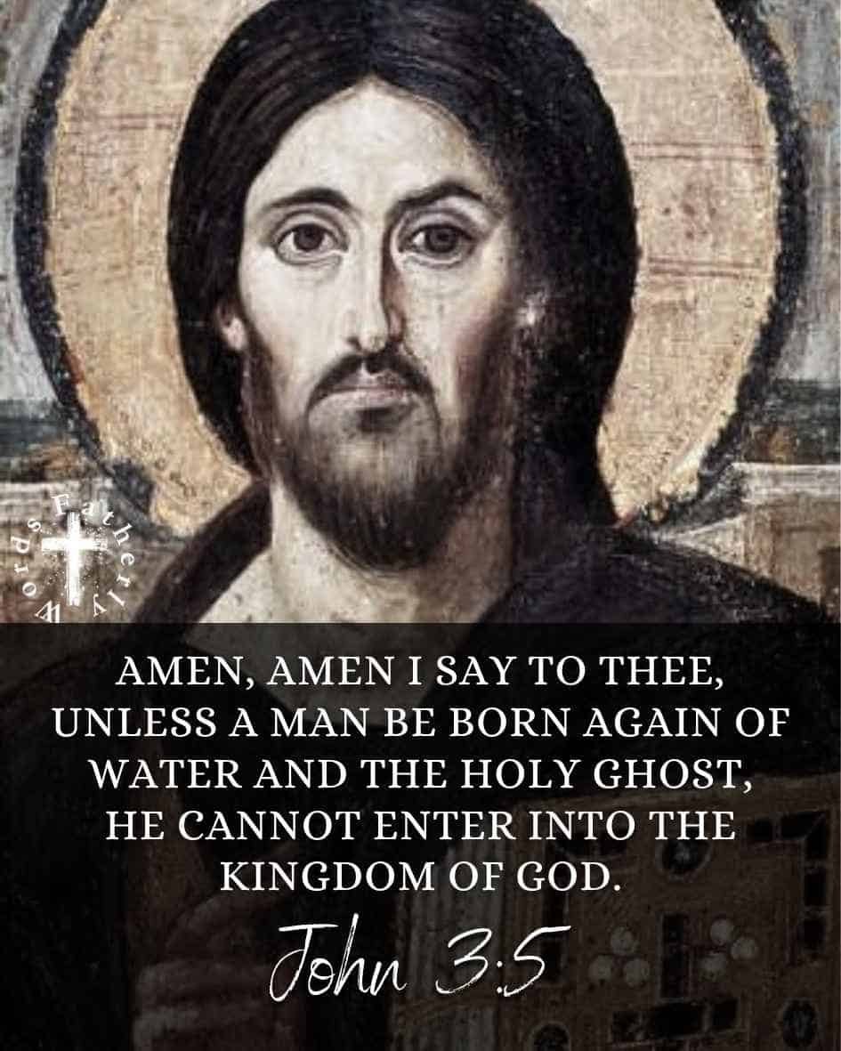 Amen, amen I say to thee, unless a man be born again of water and the Holy Ghost, he cannot enter into the kingdom of God.